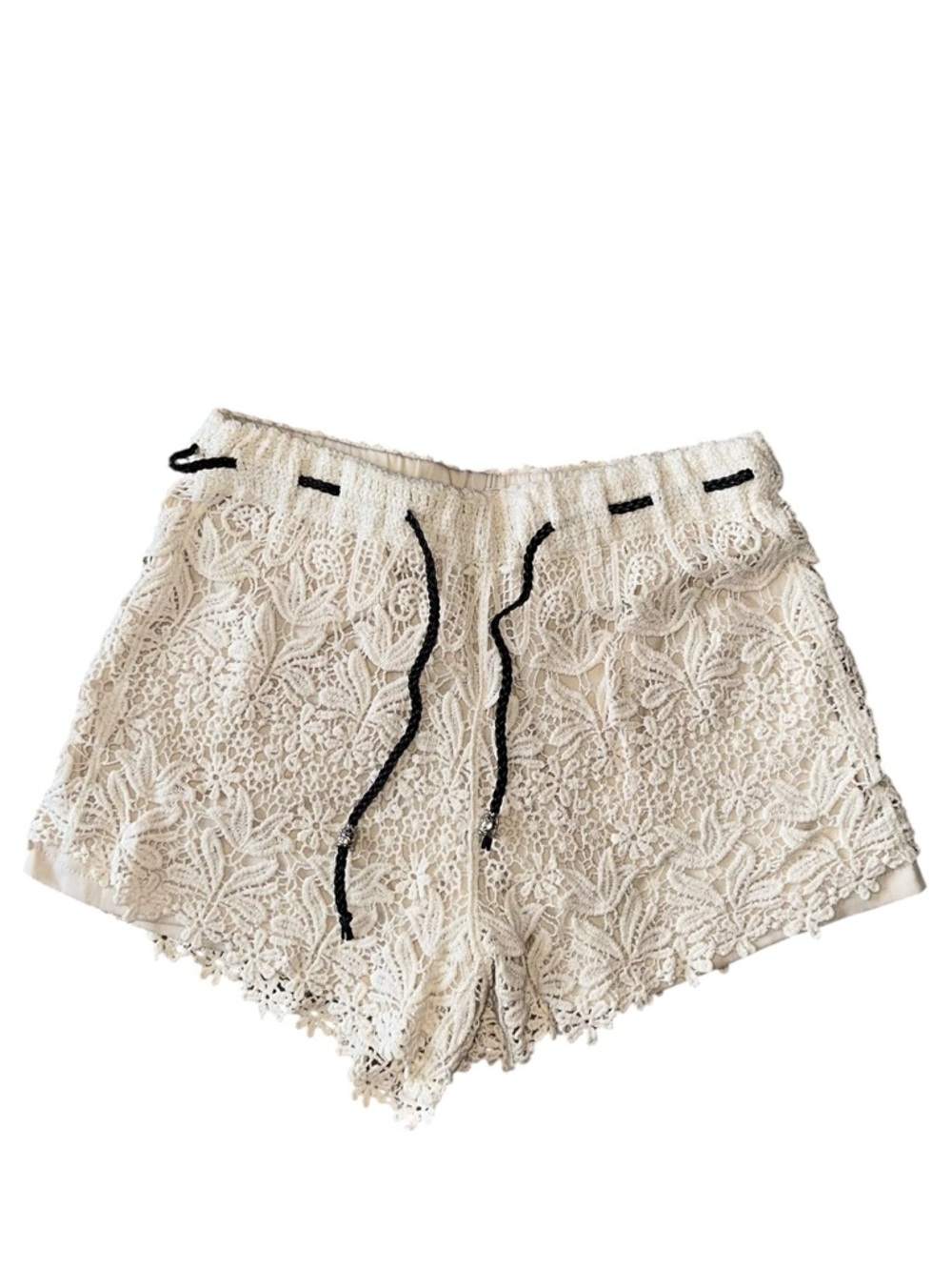 Lace Crochet Drawstring Women’s Shorts in Cream